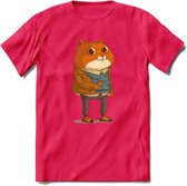 Casual kat T-Shirt Grappig | Dieren katten Kleding Kado Heren / Dames | Animal Skateboard Cadeau shirt - Roze - XXL