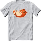 Schattige kat T-Shirt Grappig | Dieren katten Kleding Kado Heren / Dames | Animal Skateboard Cadeau shirt - Licht Grijs - Gemaleerd - S