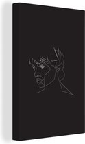 Canvas Schilderij Mannen - Line art - Zwart - Wit - 20x30 cm - Wanddecoratie