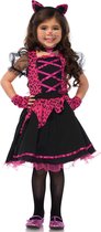 Wonderland - Poes & Kat Kostuum - Wonderland Rock-N-Roll Kitty - Meisje - roze,zwart - Small - Carnavalskleding - Verkleedkleding