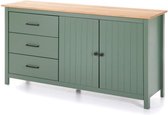 Laag dressoir 2 deuren 3 laden - eiken en groen decor - L 150 x D 40 x H 80 cm - MADINA