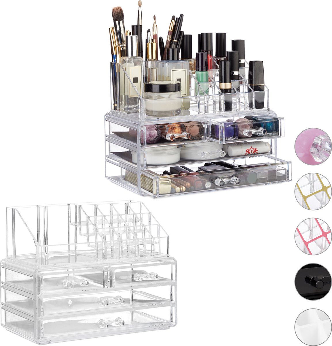 Goedkoopste 2x make-up organizer transparant - cosmetica opbergdoos - lippenstift houder