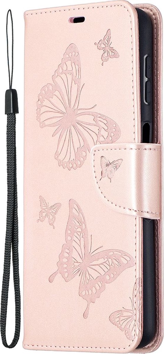 Mobigear Telefoonhoesje geschikt voor Samsung Galaxy A32 5G Hoesje | Mobigear Butterfly Bookcase Portemonnee | Pasjeshouder voor 2 Pasjes | Telefoonhoesje voor Pinpas / OV Kaart / Rijbewijs - Roségoud