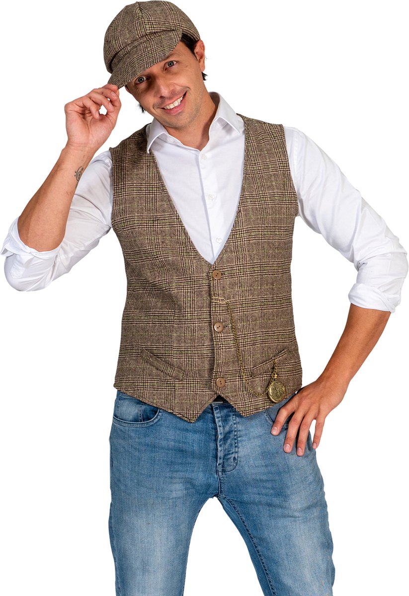 Roaring Twenties Kostuum Gino Mannen - Gilet En Pet - Twenties - Verkleedkleren Heren - Bruin - Maat M