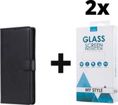 Kunstleer Bookcase Hoesje Met Pasjeshouder Samsung Galaxy S20 Ultra Zwart - 2x Gratis Screen Protector - Telefoonhoesje - Smartphonehoesje