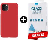 Siliconen Backcover Hoesje iPhone 11 Pro Max Rood - Gratis Screen Protector - Telefoonhoesje - Smartphonehoesje