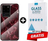 Backcover Marmerlook Hoesje Samsung Galaxy S20 Ultra Rood - Gratis Screen Protector - Telefoonhoesje - Smartphonehoesje