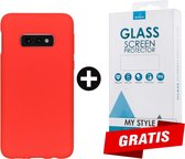 Siliconen Backcover Hoesje Samsung Galaxy S10e Rood - Gratis Screen Protector - Telefoonhoesje - Smartphonehoesje