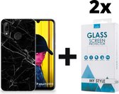 Backcover Marmerlook Hoesje Huawei P Smart (2019) Zwart - 2x Gratis Screen Protector - Telefoonhoesje - Smartphonehoesje