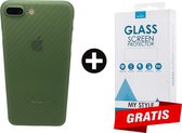 Backcase Carbon Hoesje iPhone 7 Plus Groen - Gratis Screen Protector - Telefoonhoesje - Smartphonehoesje