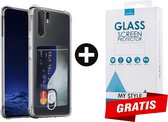 Crystal Backcase Shockproof Met Pasjeshouder Hoesje Huawei P30 Pro Transparant - Gratis Screen Protector - Telefoonhoesje - Smartphonehoesje