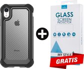 Backcover Shockproof Carbon Hoesje iPhone XR Zwart - Gratis Screen Protector - Telefoonhoesje - Smartphonehoesje