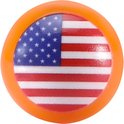 Een oranje knikker met de Amerikaanse vlag erop.