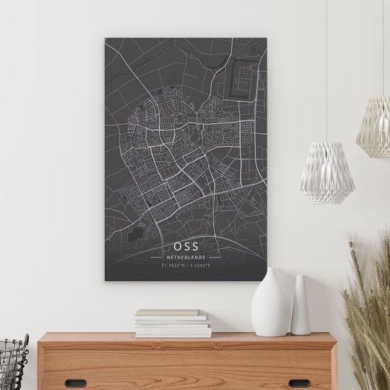 Artaza - Peinture sur Canevas - Carte de ville d'OSS en noir - 20x30 - Petit - Photo sur Toile - Impression sur Toile