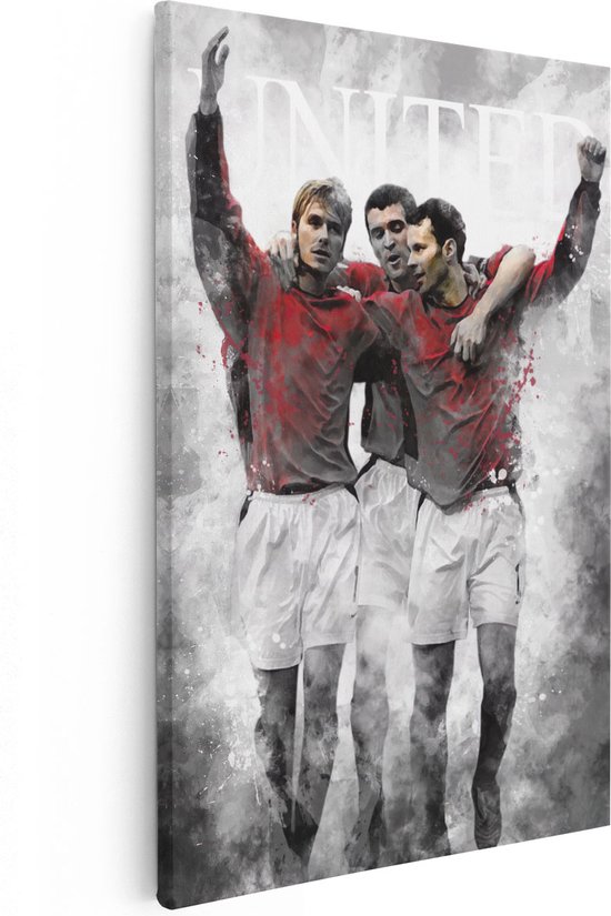 Artaza Canvas Schilderij David Bechkam, Roy Keane en Ryan Giggs bij Manchester United - Legendes - 60x90 - Foto Op Canvas - Wanddecoratie