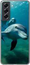 Geschikt voor Samsung Galaxy S21 FE hoesje - Water - Dolfijn - Blauw - Siliconen Telefoonhoesje