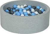 Ballenbad rond - grijs - 90x30 cm - met 300 wit, babyblauw en grijze ballen