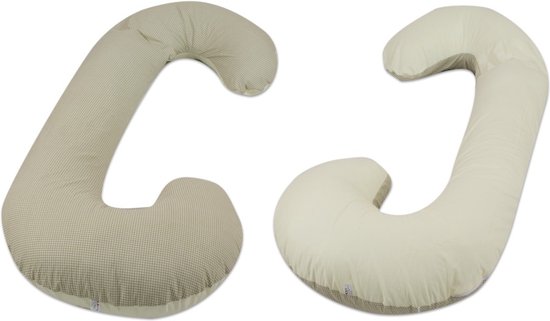 Voedingskussen - Body pillow - 240 cm - 100% katoen - crème en beige geruit