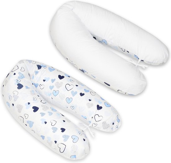 Voedingskussen - Voedingskussen - met koordjes - 145 cm - blauwe hartjes