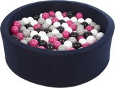 Ballenbad rond - marine blauw - 90x30 cm - met 300 zwart, wit, roze en grijze ballen