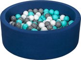 Ballenbad rond - blauw - 90x30 cm - met 200 wit, grijs en turquoise ballen