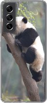 Geschikt voor Samsung Galaxy S21 FE hoesje - Panda - Dier - Boom - Siliconen Telefoonhoesje
