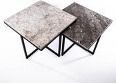 Woodson an Stone salontafel set marmer - Light and Dark Shells - RVS kruisframe - In-en-uitschuifbaar