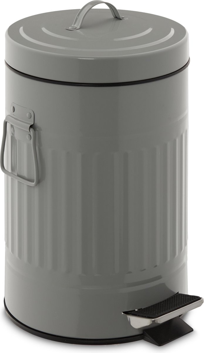 Relaxdays pedaalemmer metaal - prullenbak met deksel - afvalbak - vuilnisbak - 7 liter - Lichtgrijs