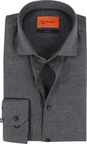 Suitable - Overhemd Widespread Flanel Antraciet - 39 - Heren - Slim-fit
