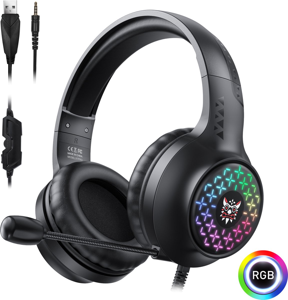 Gavury RGB X7 PRO Koptelefoon - RGB led verlichting - Voor PS4 PS5 en XBOX One Gaming Hoofdtelefoon - Professionele Gaming Headset - Surround Sound & Noise cancelling headset