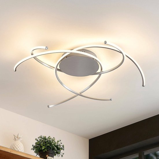 Lindby - LED plafondlamp- met dimmer - 1licht - ijzer, aluminium, plastic - H: 12.6 cm - zilvergrijs - Inclusief lichtbron