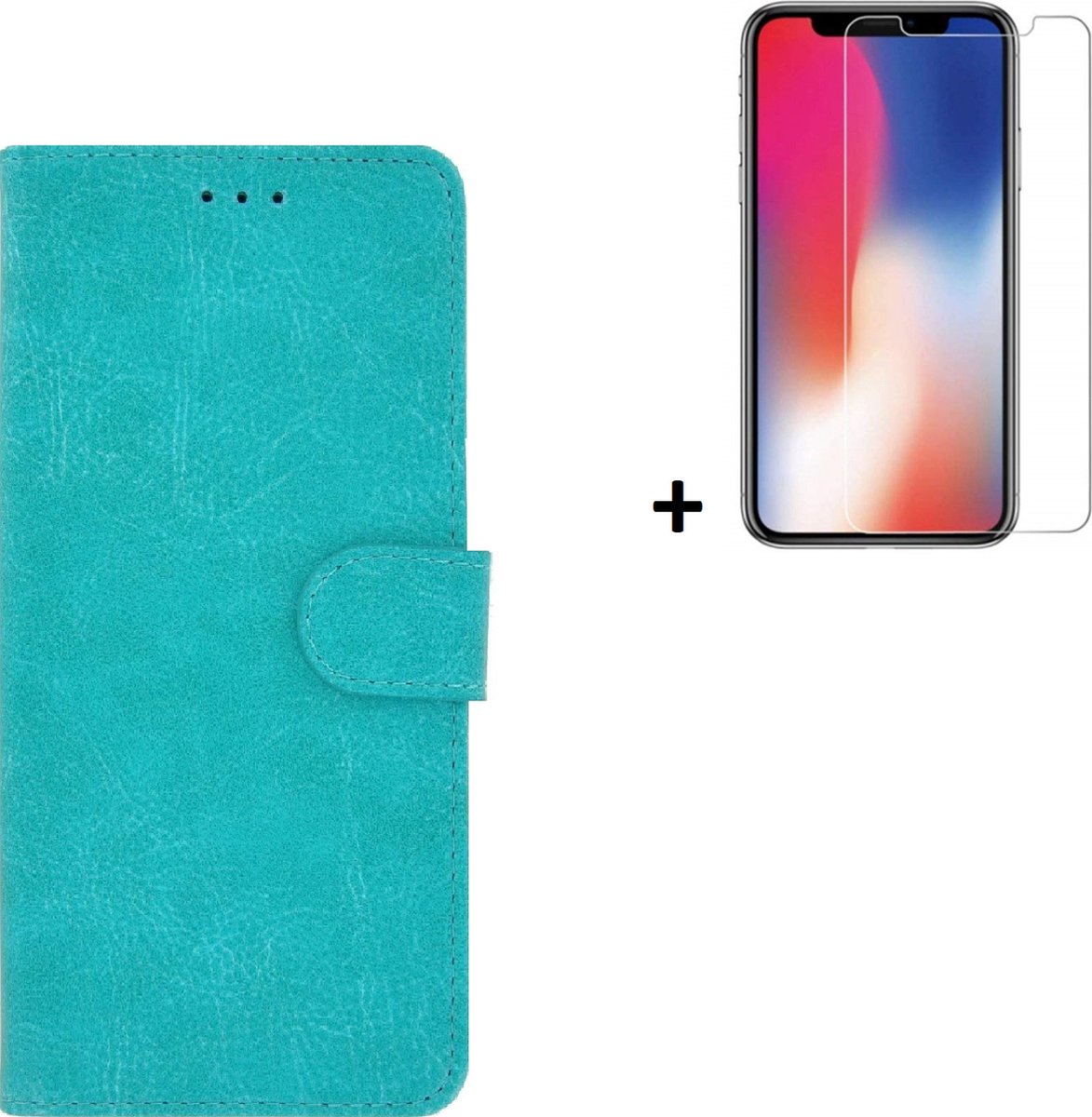 Hoesje Geschikt voor iPhone 11 Pro + Screenprotector iPhone 11 Pro - iPhone 11 Pro Hoes Wallet Bookcase Turquoise + Tempered Glass