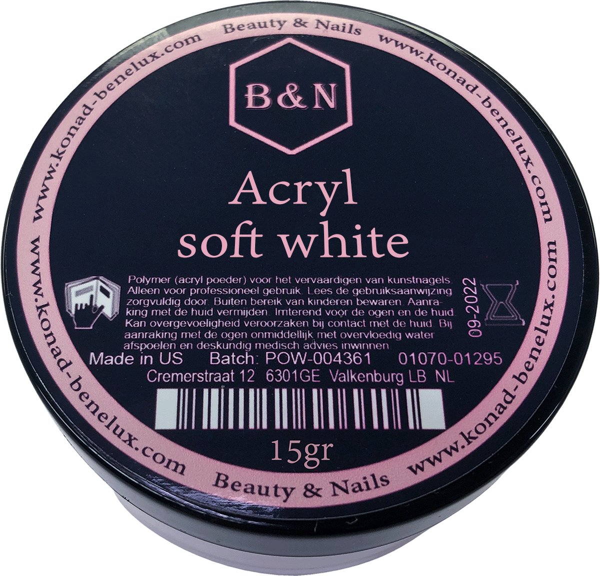 Acryl - soft white - 15 gr | B&N - acrylpoeder - VEGAN - acrylpoeder