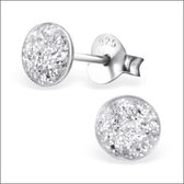 Aramat jewels ® - 925 sterling zilveren oorbellen rond glitter wit