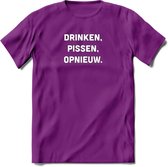 Drinken, pissen, opnieuw Bier T-Shirt | Unisex Kleding | Dames - Heren Feest shirt | Drank | Grappig Verjaardag Cadeau tekst | - Paars - S