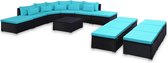 Medina 9-delige Loungeset met kussens poly rattan blauw