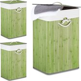 Relaxdays 3x wasmand bamboe - wasbox opvouwbaar - 80 L - 65,5 x 43,5 x 33,5 cm - groen