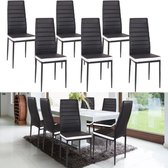 ID MARKET - Set van 6 ROMONE zwarte stoelen met witte band voor eetkamer