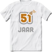 51 Jaar Feest T-Shirt | Goud - Zilver | Grappig Verjaardag Cadeau Shirt | Dames - Heren - Unisex | Tshirt Kleding Kado | - Wit - L