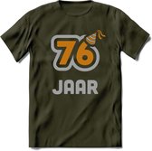 76 Jaar Feest T-Shirt | Goud - Zilver | Grappig Verjaardag Cadeau Shirt | Dames - Heren - Unisex | Tshirt Kleding Kado | - Leger Groen - XXL