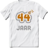 44 Jaar Feest T-Shirt | Goud - Zilver | Grappig Verjaardag Cadeau Shirt | Dames - Heren - Unisex | Tshirt Kleding Kado | - Wit - 3XL