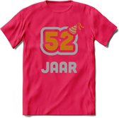 52 Jaar Feest T-Shirt | Goud - Zilver | Grappig Verjaardag Cadeau Shirt | Dames - Heren - Unisex | Tshirt Kleding Kado | - Roze - L