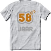 58 Jaar Feest T-Shirt | Goud - Zilver | Grappig Verjaardag Cadeau Shirt | Dames - Heren - Unisex | Tshirt Kleding Kado | - Licht Grijs - Gemaleerd - XXL