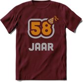 58 Jaar Feest T-Shirt | Goud - Zilver | Grappig Verjaardag Cadeau Shirt | Dames - Heren - Unisex | Tshirt Kleding Kado | - Burgundy - M
