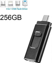 DrPhone EasyDrive - 256GB - 4 In 1 Flashdrive - OTG USB 3.0 + USB-C + Micro USB + Lightning iPhone - Android - Tablet Opslag