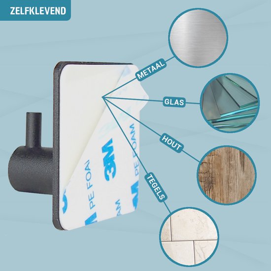 Zelfklevende haak met 3M PE schuimtape, geschikt voor metaal, glas, hout en tegels.