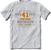 41 Jaar Legend T-Shirt | Goud - Zilver | Grappig Verjaardag Cadeau | Dames - Heren | - Licht Grijs - Gemaleerd - 3XL