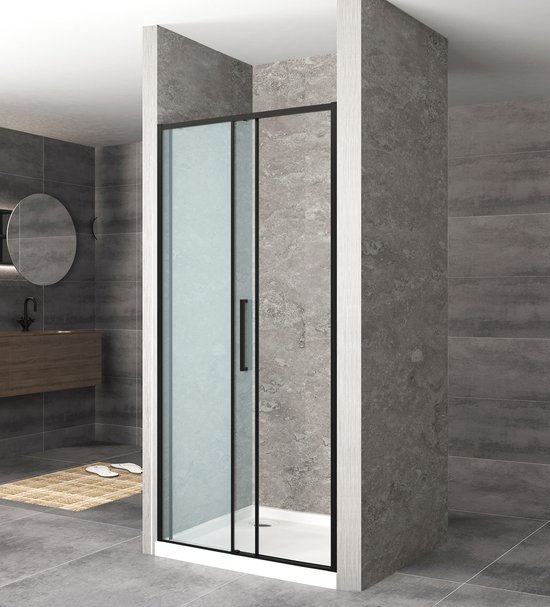 Badplaats Douchewand Denton 140 x 195 cm - Zwart - Veiligheidsglas Inclusief Schuifdeur - Geschikt voor Inloopdouche