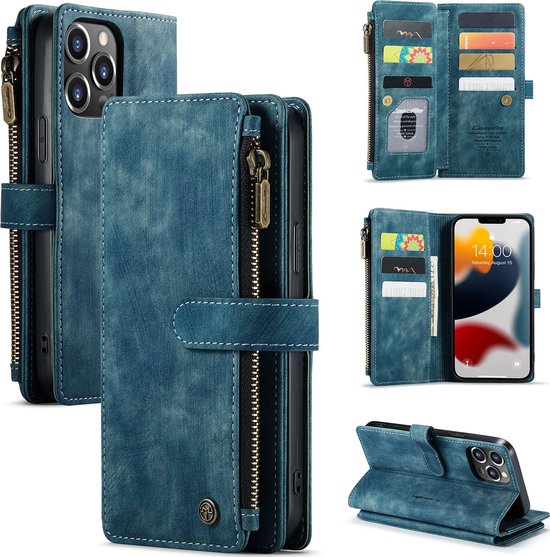 Caseme Telefoonhoesje geschikt voor Apple iPhone 13 Pro Max Hoesje Bookcase Portemonnee - Blauw