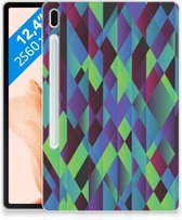 Tablet Hoes Samsung Galaxy Tab S7FE TPU Silicone Case Abstract Groen Blauw met transparant zijkanten